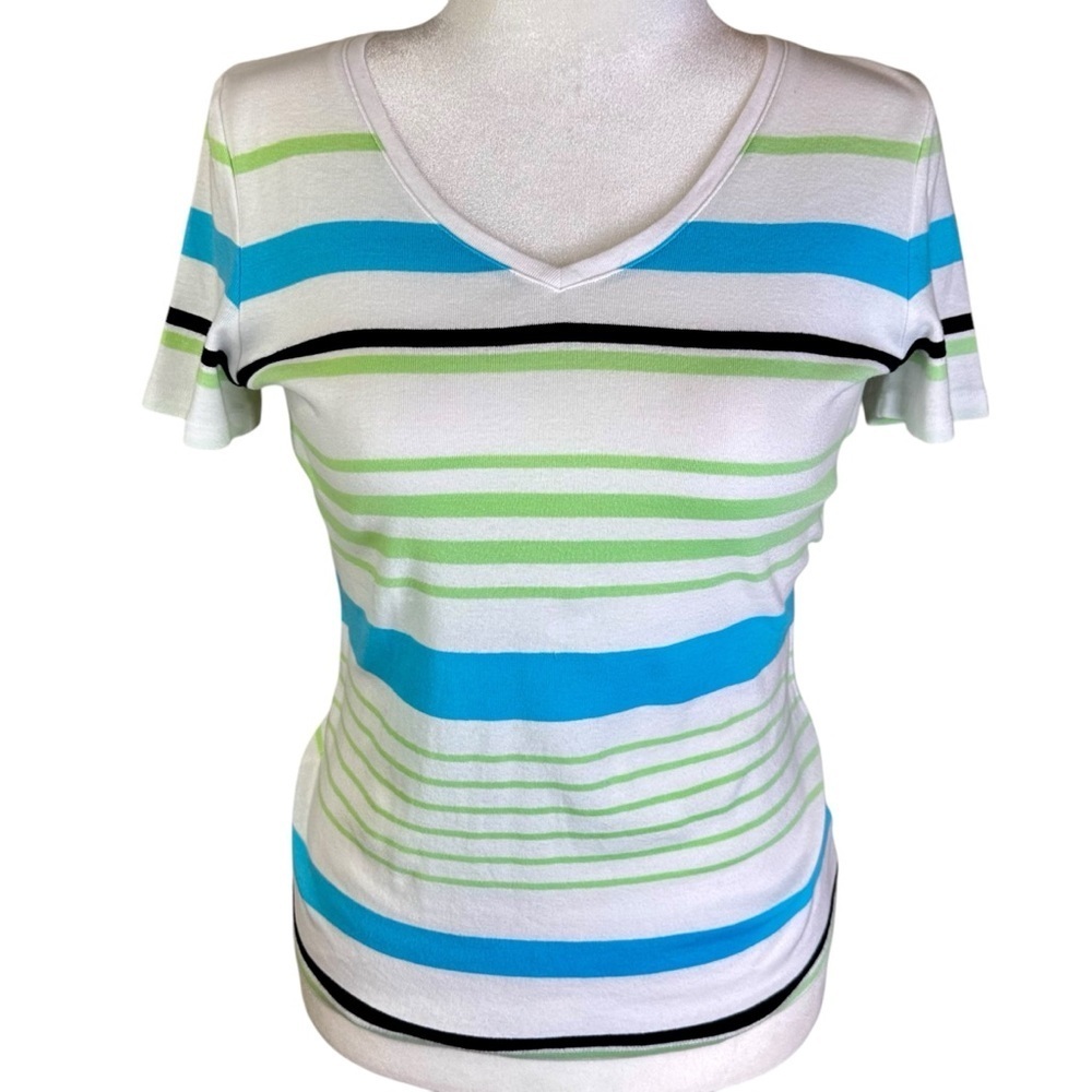 Talbots V-Neck Tee Short Sleeve Stripes Size M